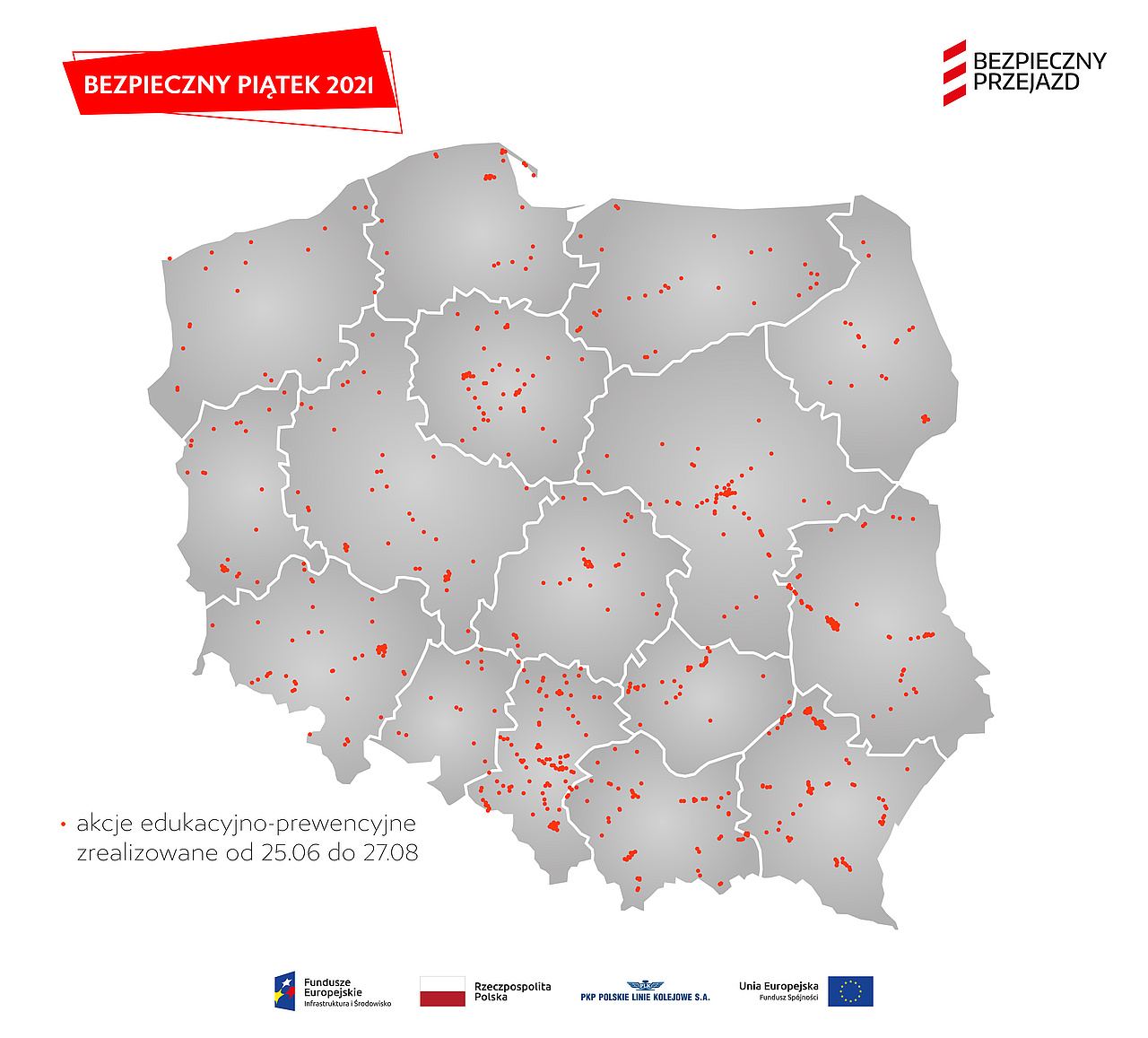Mapa z lokalizacjami akcji bezpieczny piątek w 2021 r.
