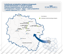 Mapa przedstawia lokalizację przejazdów kolejowo-drogowych przeznaczonych do modernizacji