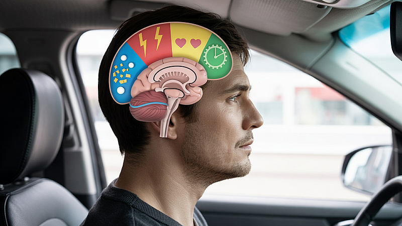 Grafika kierowcy z rysunkowym obrazem funkcji mózgu