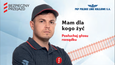 Wizerunek kuriera i napis "Mam dla kogo żyć, posłuchaj głosu rozsądku"