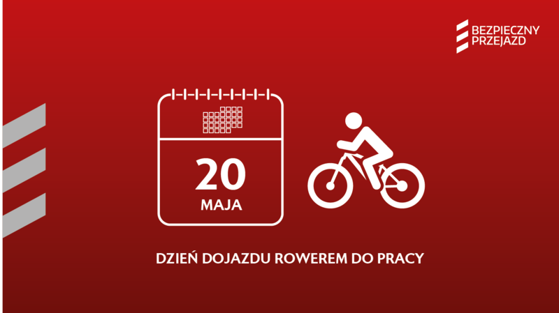 Ikona kalendarza i rowerzysty, podpis Dzień dojazdu rowerem do pracy