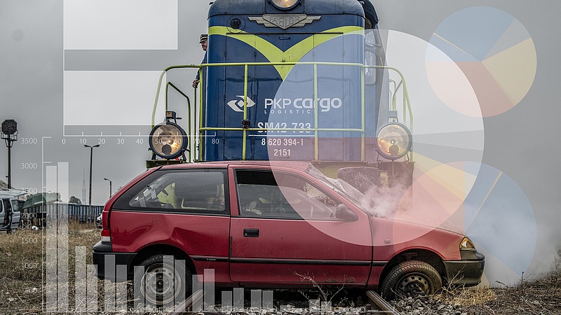grafika przedstawiająca wrak samochodu po zderzeniu z lokomotywą