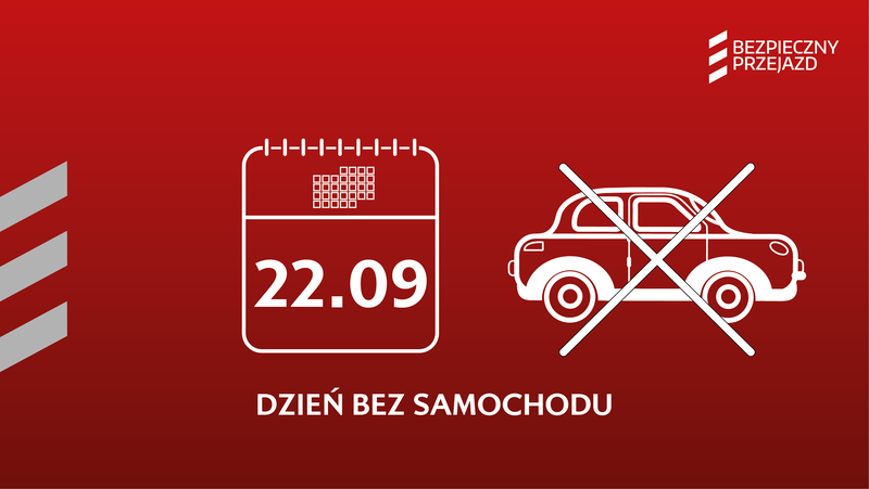 Ikonka kalendarza i przekreślonego samochodu, podpis: Dzień bez samochodu