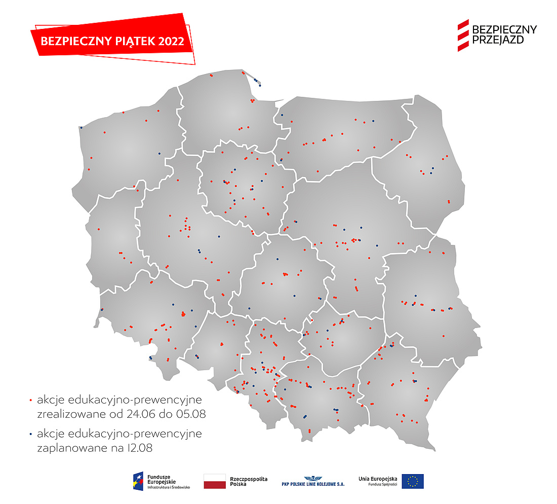 Mapa Polski z naniesionymi lokalizacjami z newsa