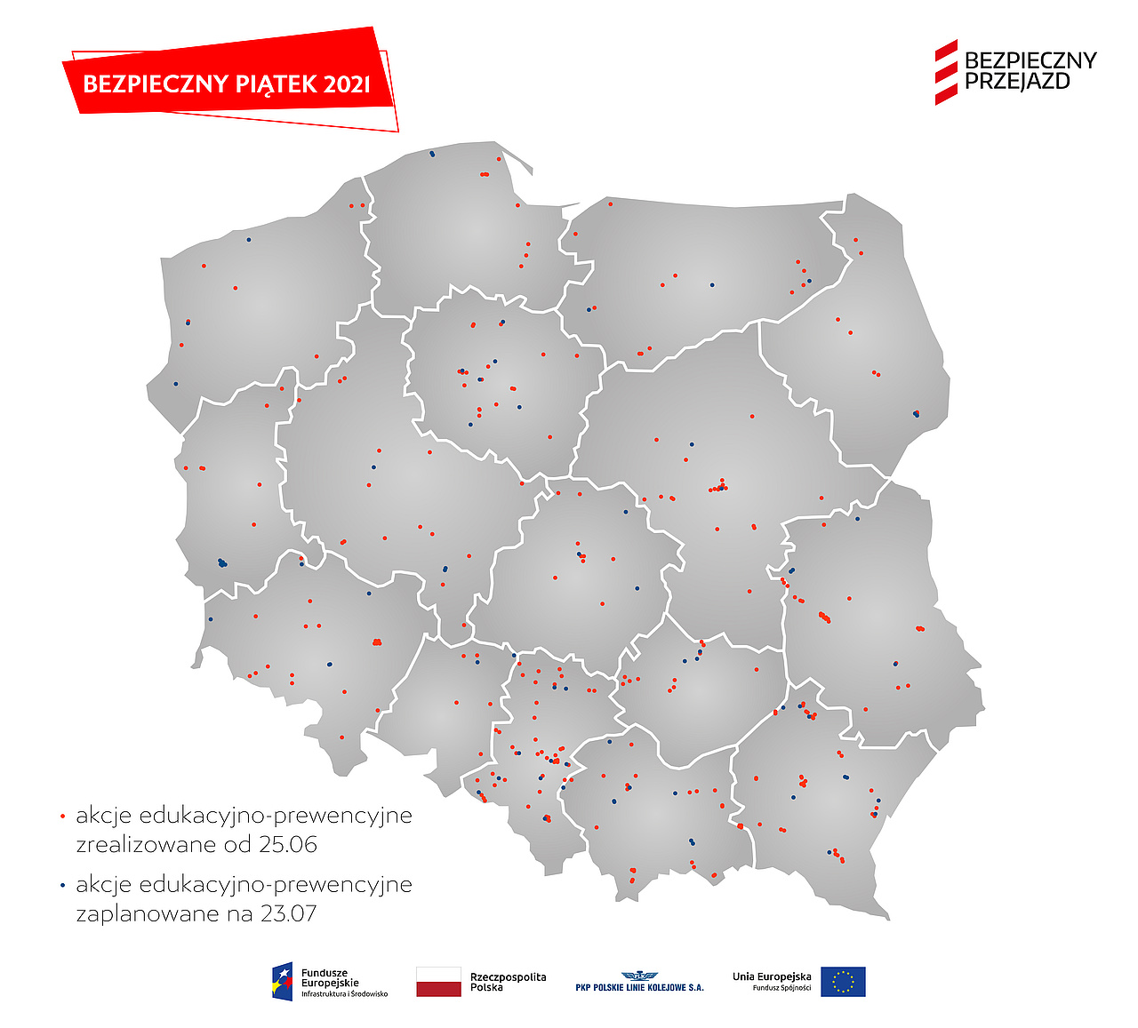 Mapa Polski z naniesionymi lokalizacjami akcji z tekstu newsa.