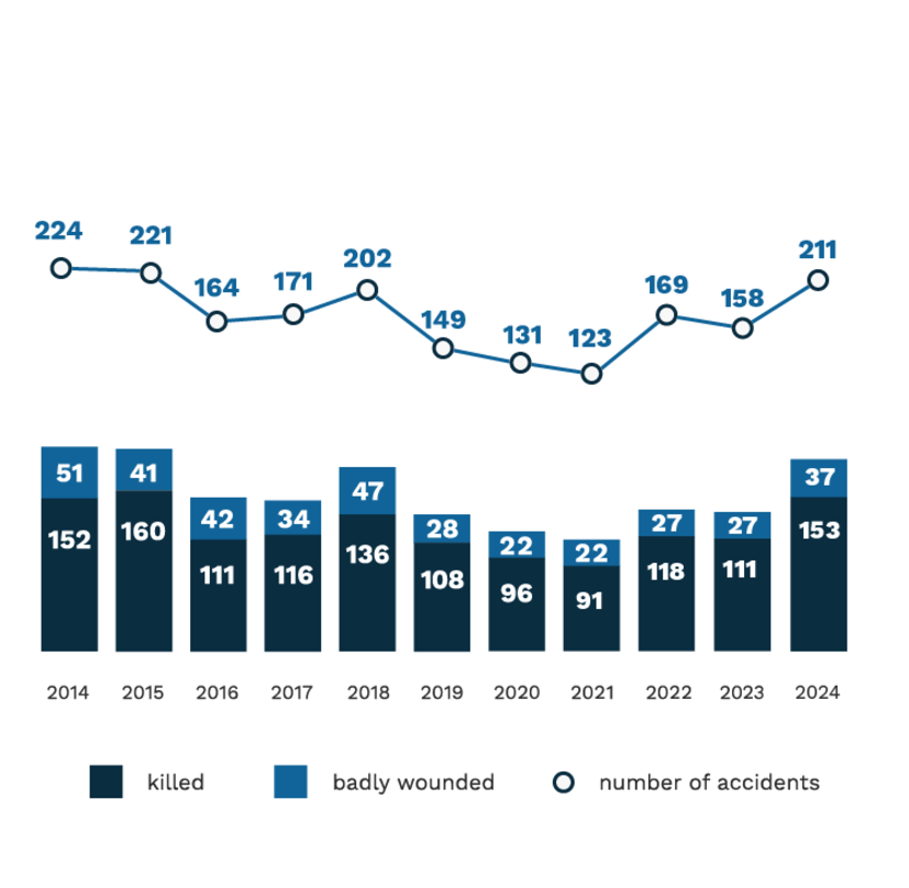 Accidents on illegal passages 2014-2024 (223, 224, 221, 164, 171, 202, 149, 131, 123, 169, 158, 211)