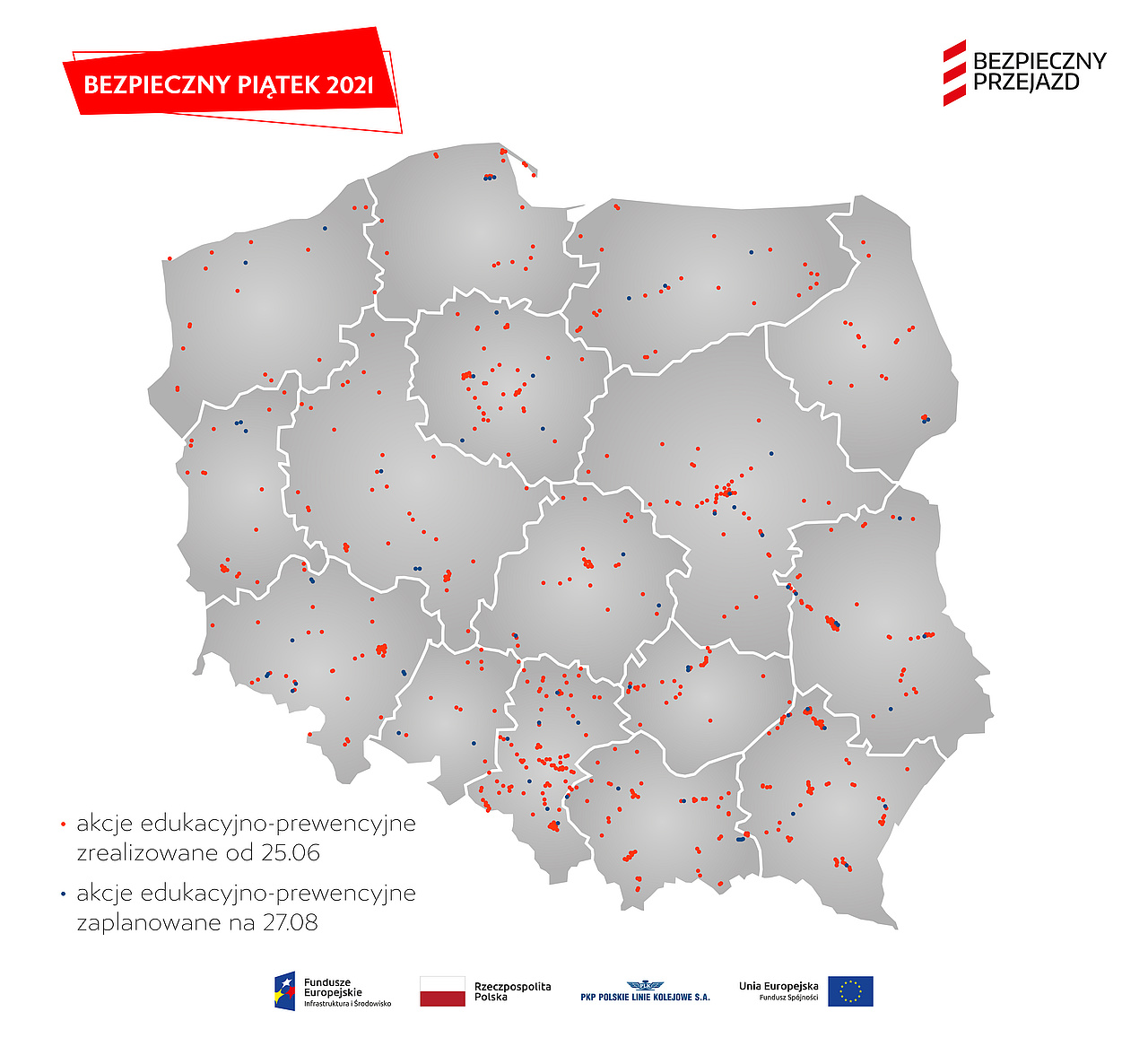 Mapa Polski z naniesionymi lokalizacjami akcji ulotkowych.