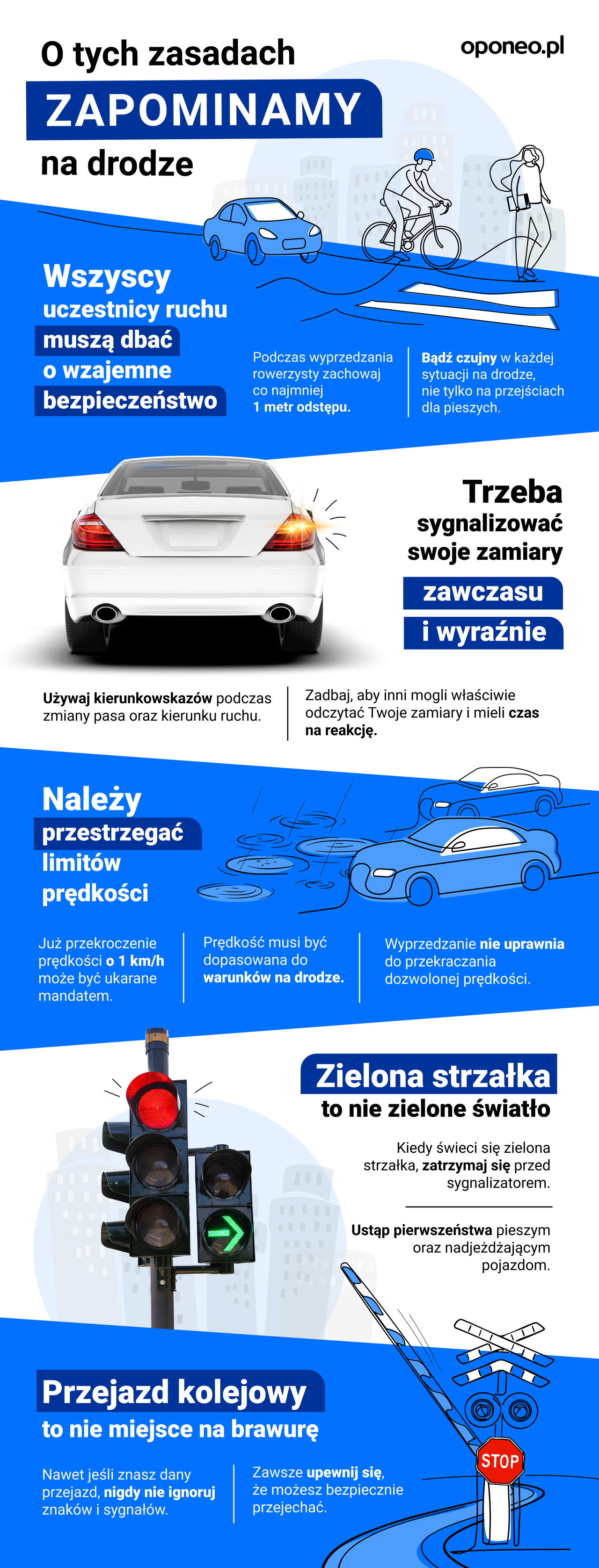 Infografika przypominająca najważniejsze zasady bezpiecznej jazdy.