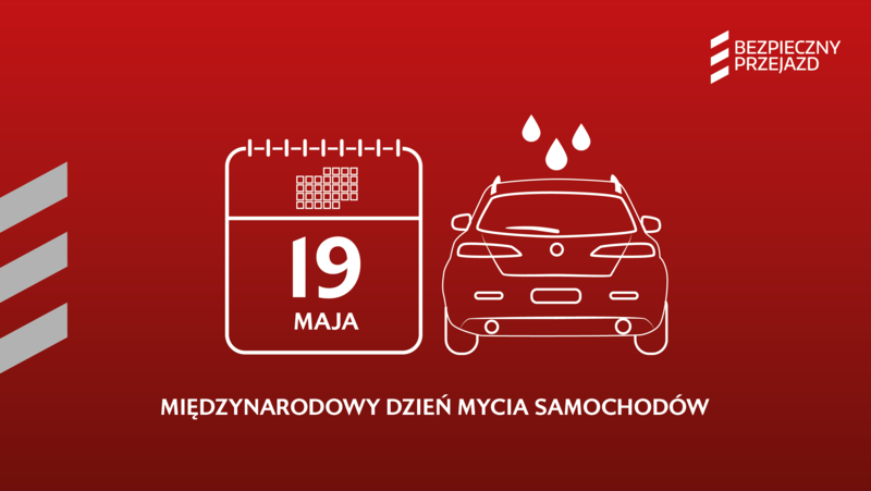 Grafika: Ikona kartki z kalendarza oraz samochodu na które spadają korple wody.