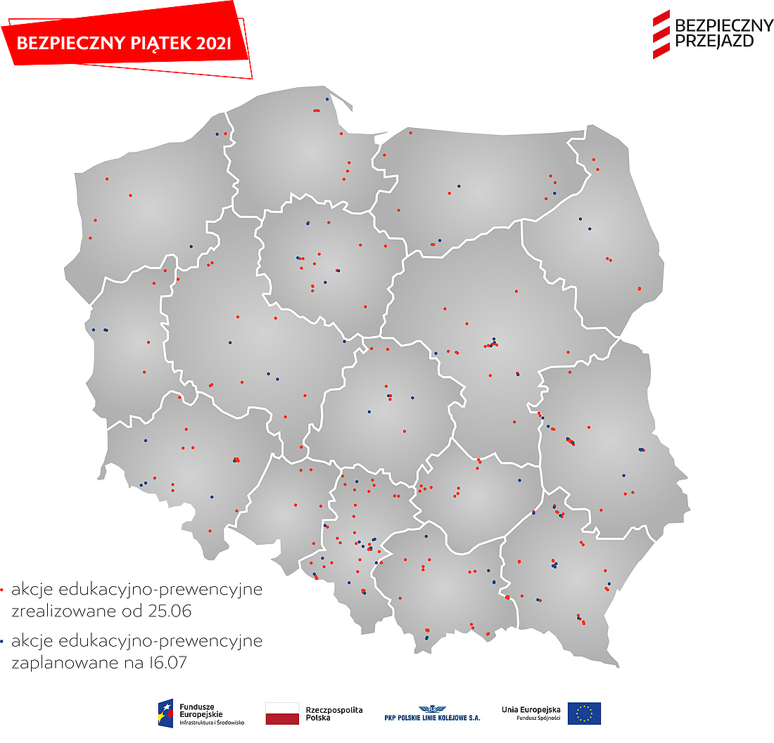 Mapa Polski z naniesionymi lokalizacjami akcji z tekstu newsa.