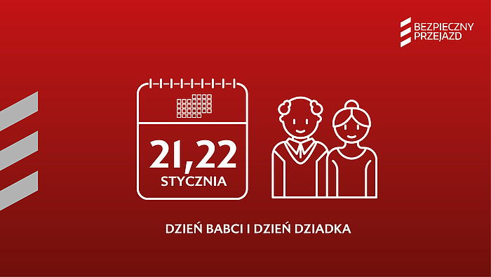 Grafika ikona kalendarza z datą 21 i 22 stycznia, ikona babci i dziadka, podpis Dzień babci i dzień dziadka