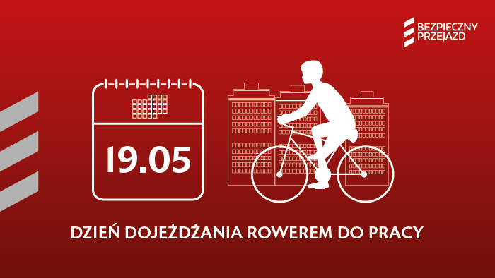 Ikona kalendarza i rowerzysty, napis Dzień dojeżdżania rowerem do pracy